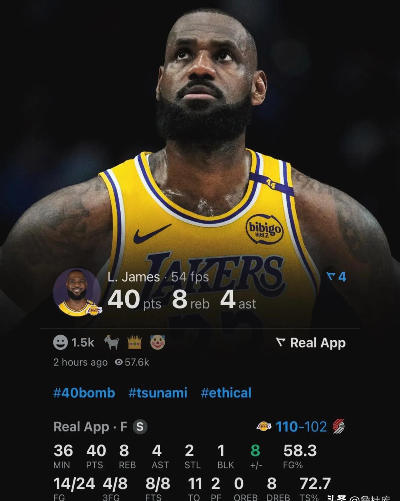 詹姆斯生涯第40,000分！历史第一人